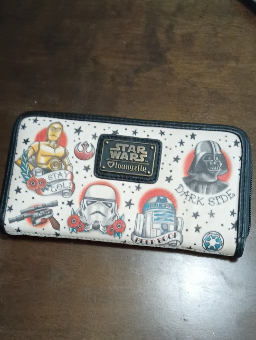 Loungefly Star Wars White Zip-Around Wallet with Black Trim